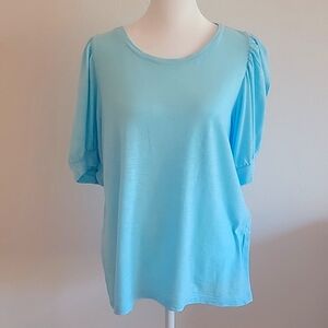 Chico's Blue T-shirt. Size Large, with Puff Sleeves. So Pretty.